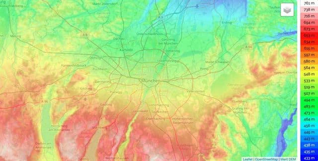 Карта рельефа Мюнхена