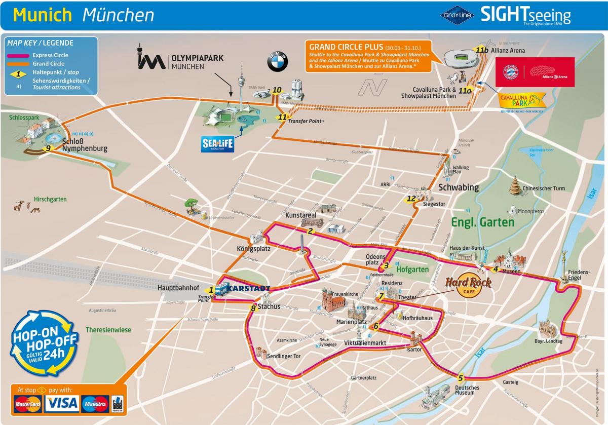 Карта автобусных туров Hop On Hop Off в Мюнхене