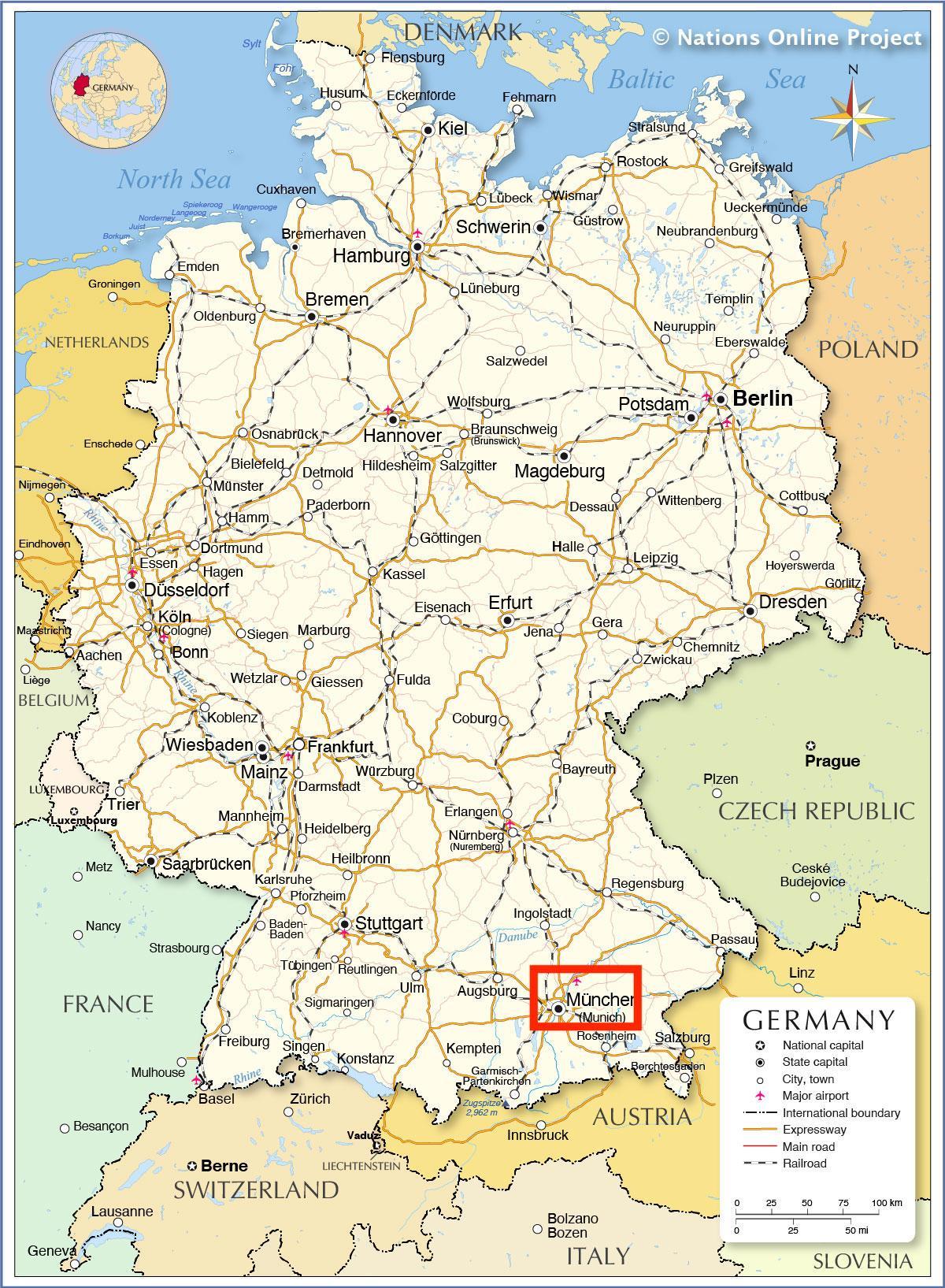 Мюнхен в Баварии - карта Германии