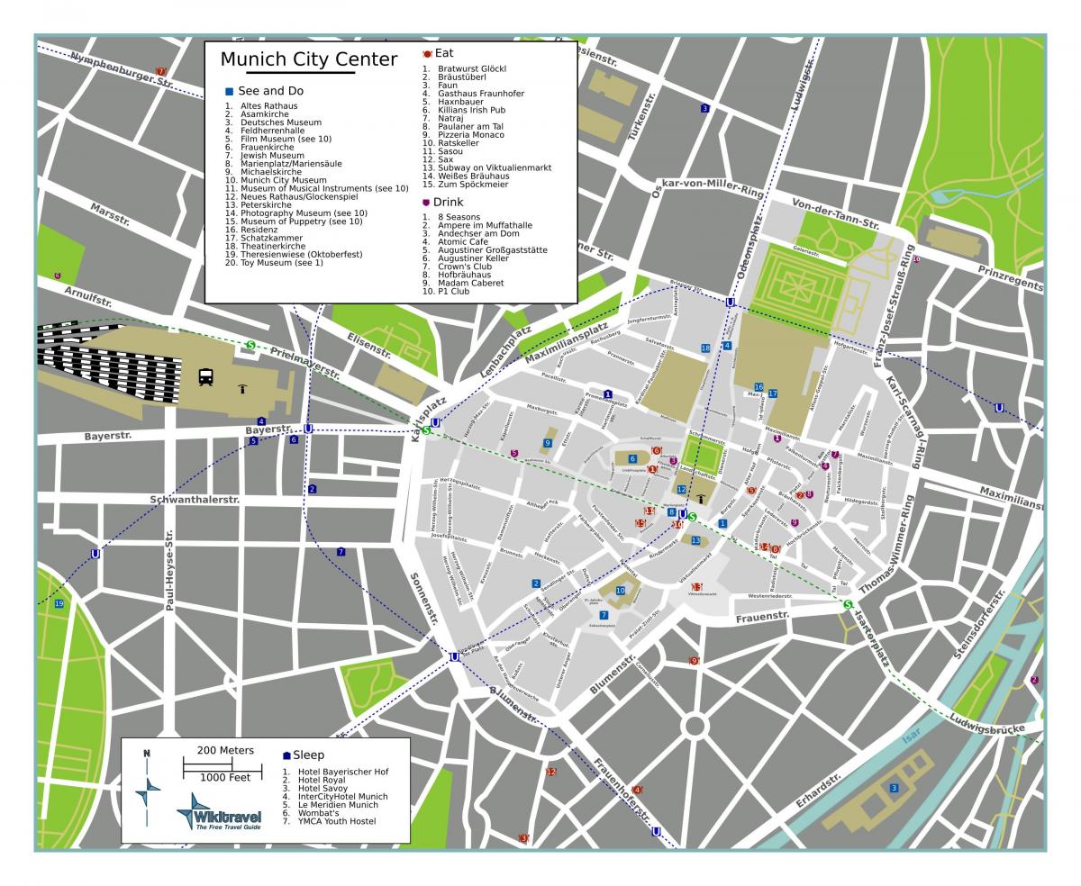 Карта пешеходных экскурсий по Мюнхену